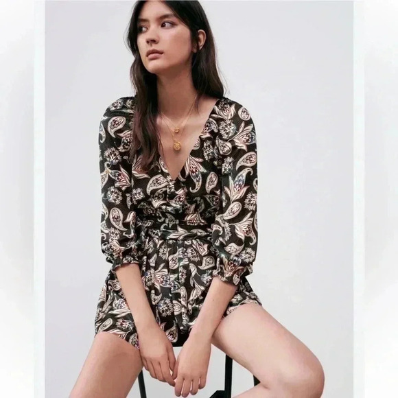 Maje Isley Wrap-effect Printed Satin Playsuit- Size 36; Like New without tags - Picture 12 of 16